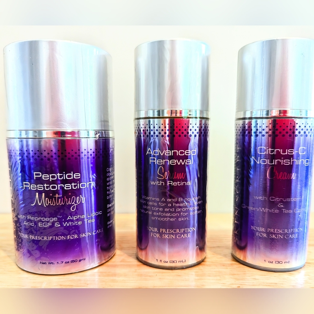 BRAND NEW! SKIN SCRIPT Facial products/3 pack. Moisturizer/Renewal Serum/Cream.